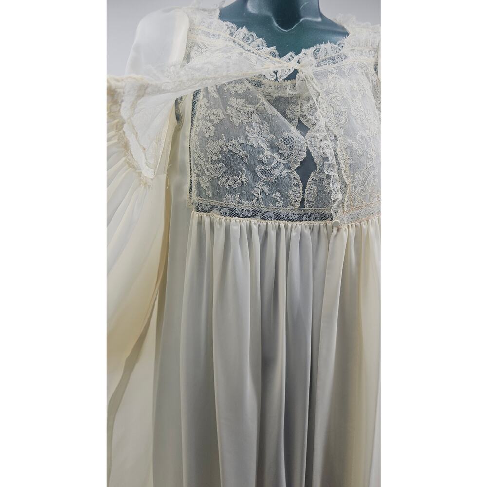 Vintage Miss Lingerie White Bridal Sheer Nylon Lace Peignoir Negligee S 4106 - Picture 3 of 9
